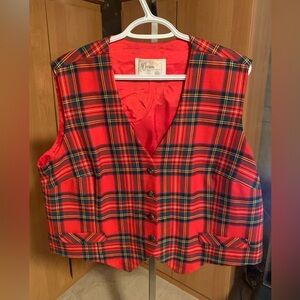 Vintage Red Plaid Wool Aljean Vest